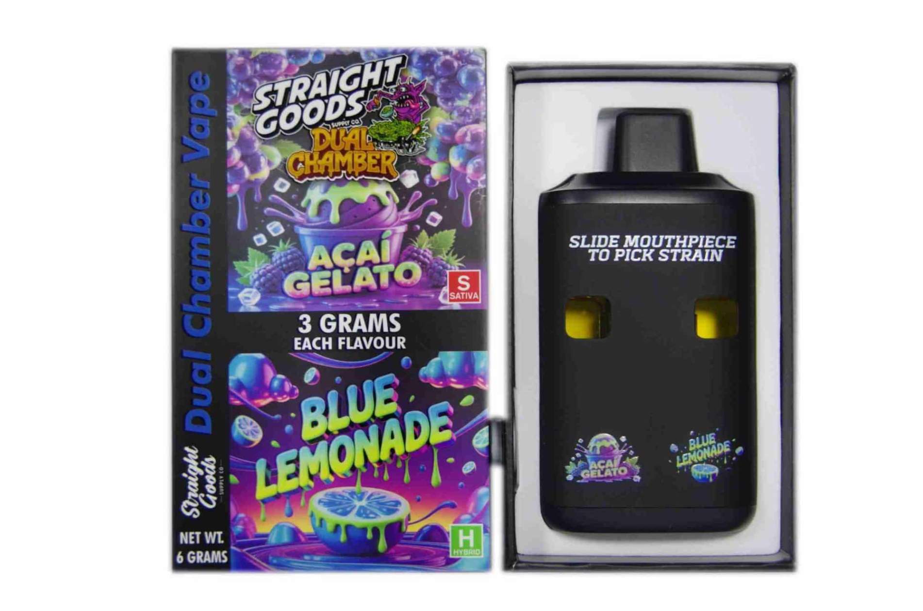 Straight Goods 6g Dual Chamber Vape – Acai Gelato + Blue Lemonade Straight Goods 6g Dual Chamber Vape – Acai Gelato + Blue Lemonade