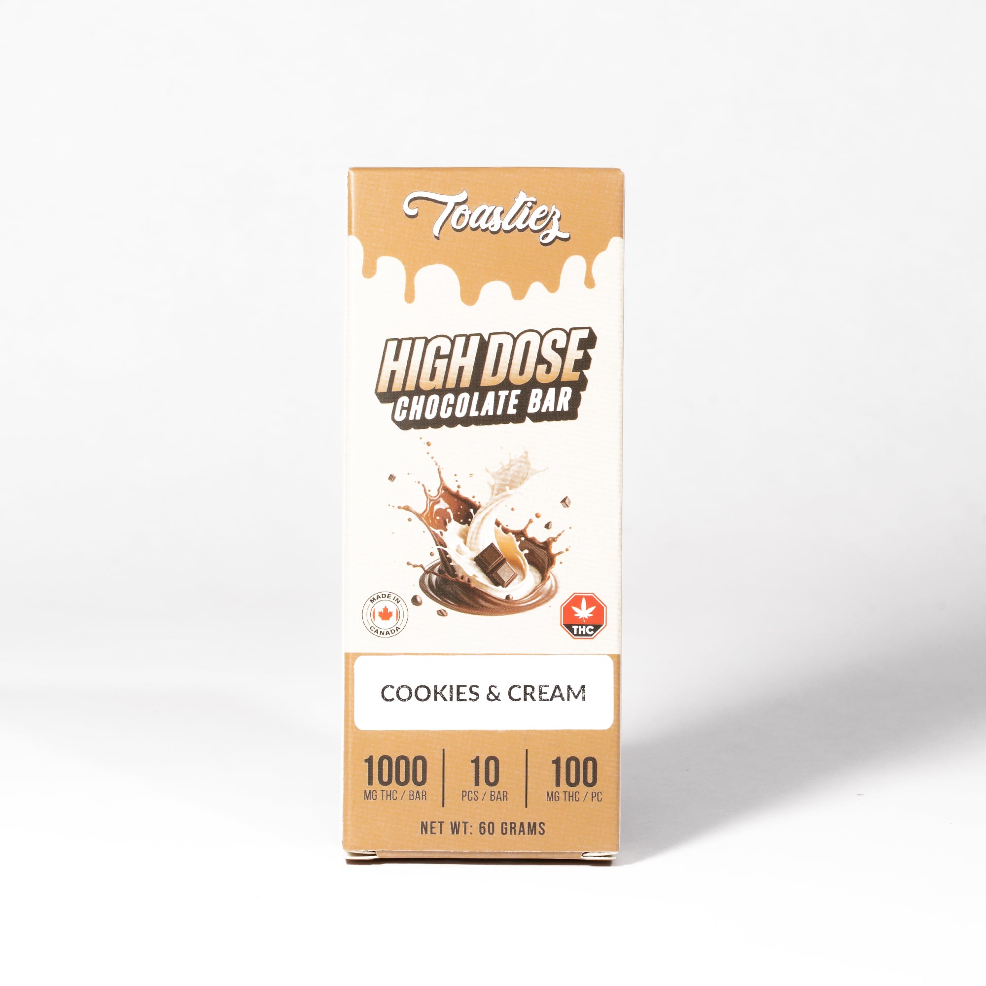 Toastiez High Dose THC Chocolate Bar - Cookies and Cream 1000mg Toastiez High Dose THC Chocolate Bar - Cookies and Cream 1000mg