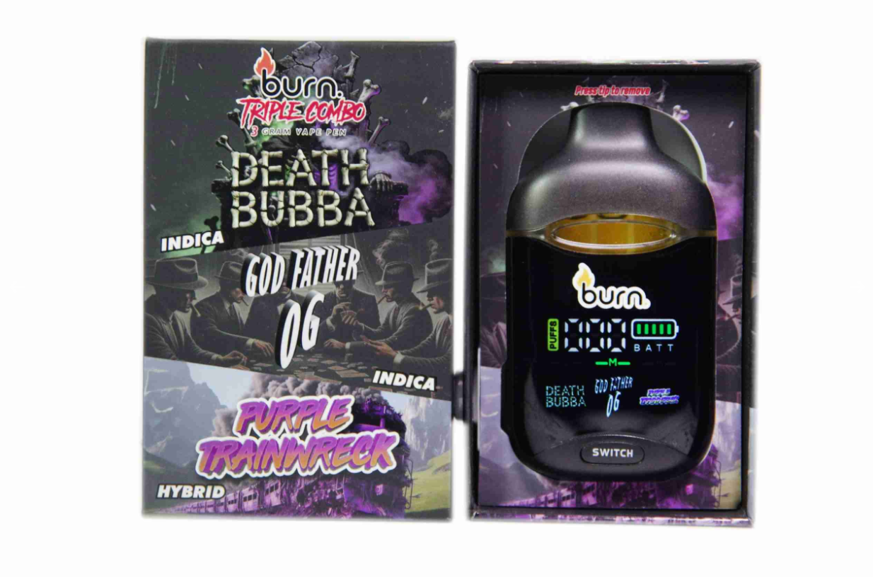 Burn Triple Combo (3g) - Death Bubba + Godfather OG + Purple Trainwreck Burn Triple Combo (3g) - Death Bubba + Godfather OG + Purple Trainwreck